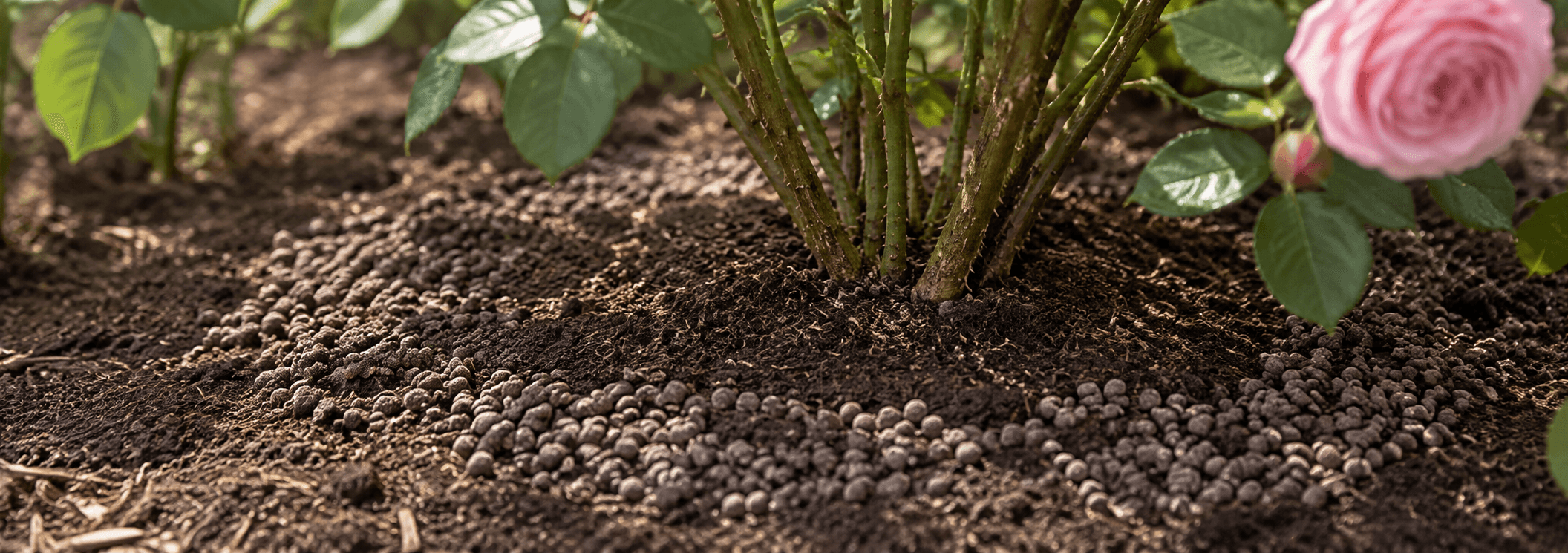 Superfrass Pellets scattered lightly across garden soil
